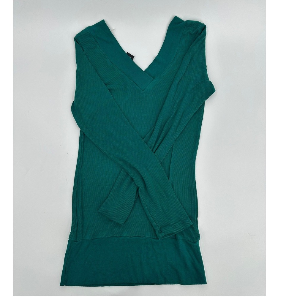 Planet Gold V-Neck Ribbed Top Y2K Women Large Teal Green Long Sleeve Pullover